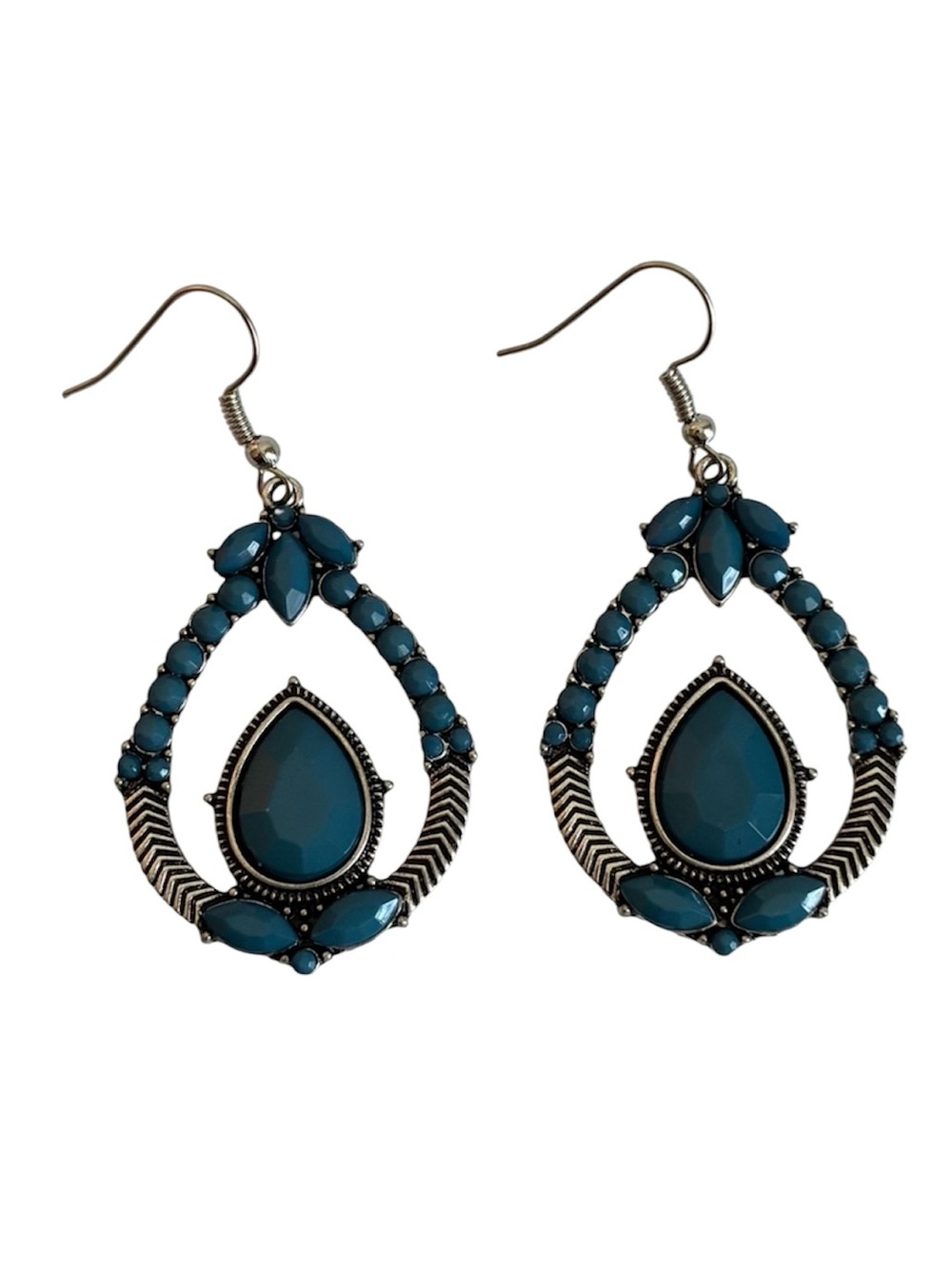 Vintage Blue Teardrop Dangle Earrings - Women Jewelry
